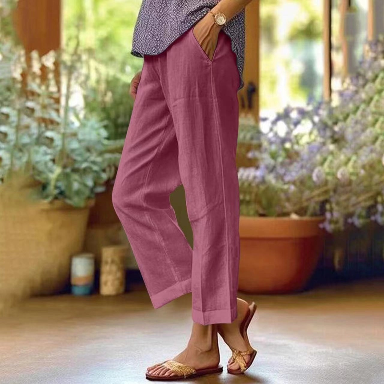 Minimalist Solid Straight-Leg Trousers