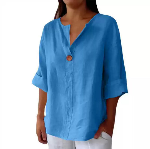 Cotton & Linen V-Neck Top