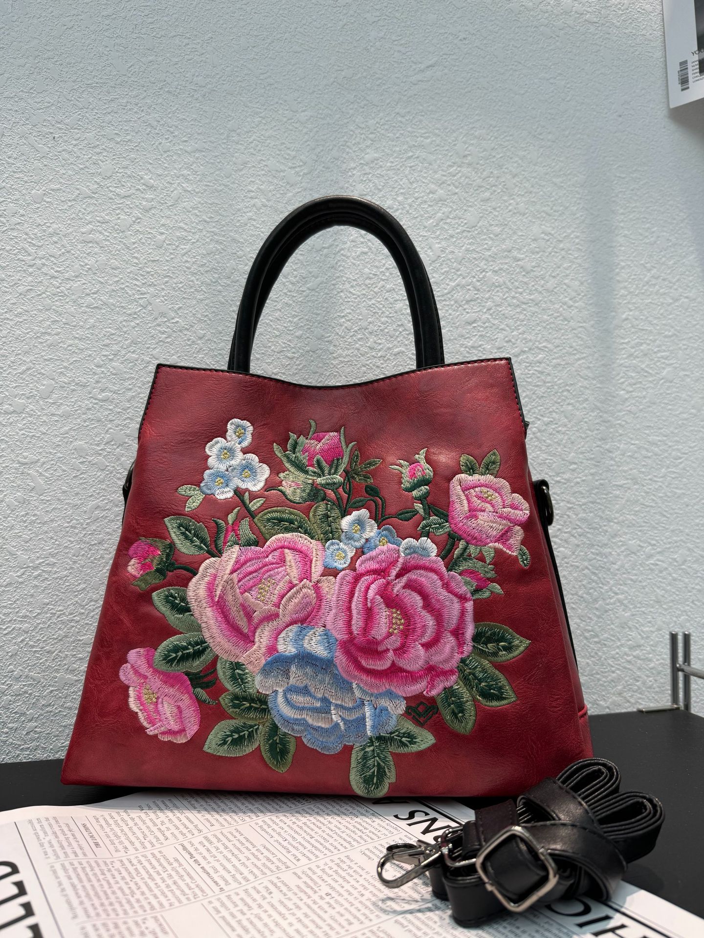 Embroidered Peony Ethnic-Style Tote Bag