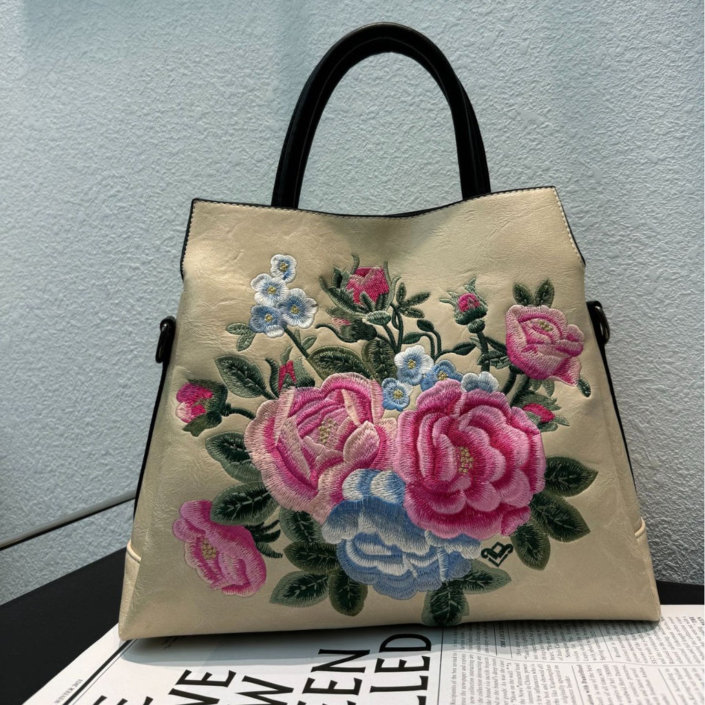 Embroidered Peony Ethnic-Style Tote Bag