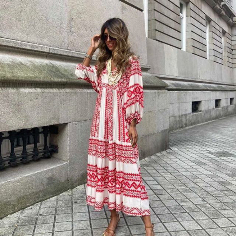 Vintage Bohemian V-Neck Maxi