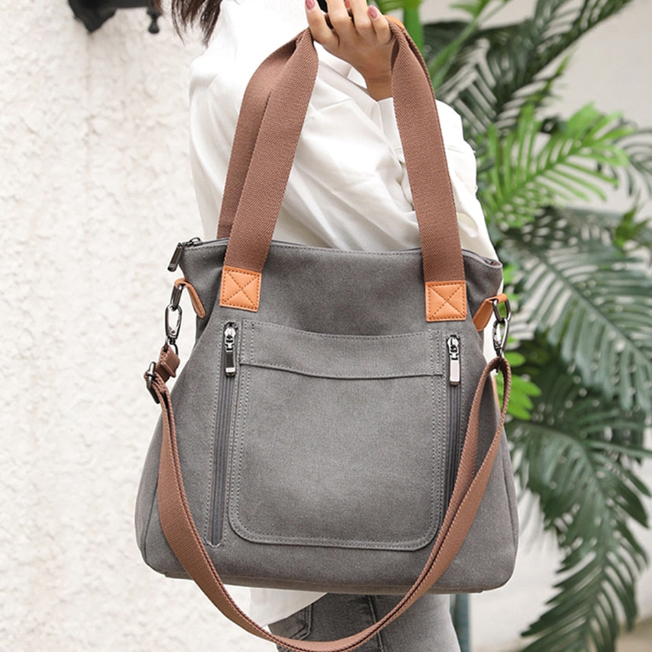 Women’s large-capacity canvas tote, casual all-match shoulder bag.