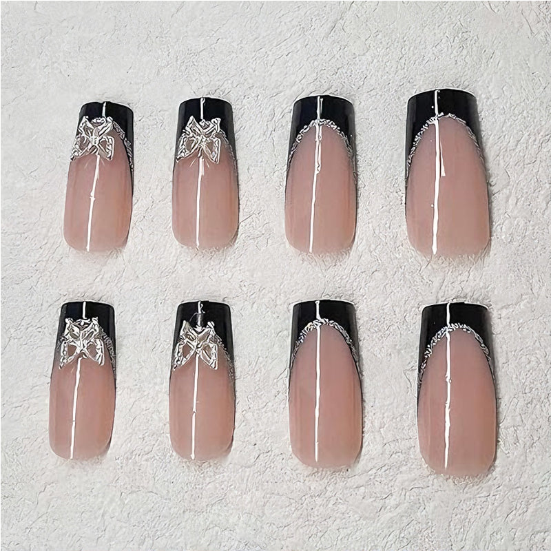 24pcs Black Pink Butterfly Nails