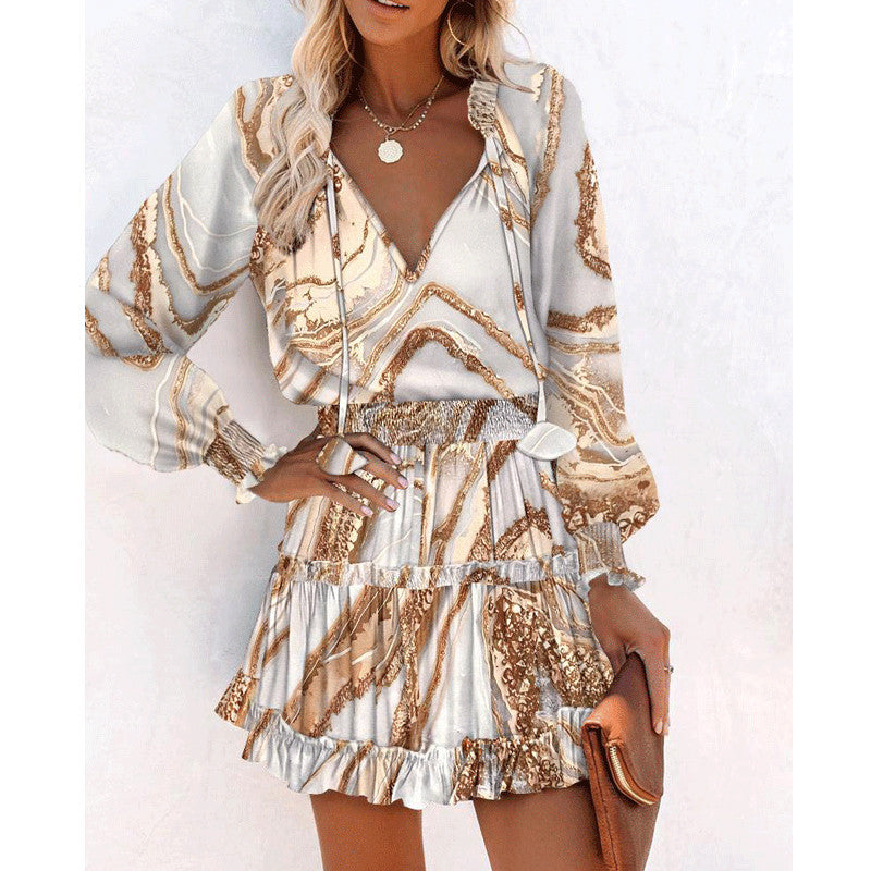 Flowers Print Long Sleeve Dress Fashion
