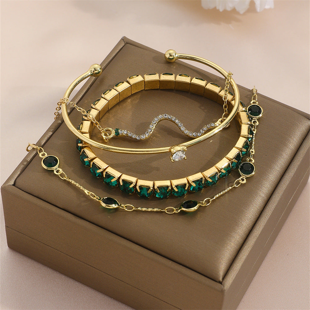 4pcs Green Crystal Stretch Bracelet Set