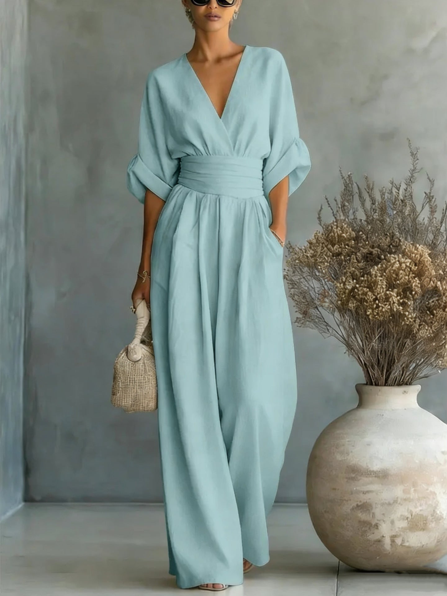 Summer Short-Sleeved Casual Jumpsuit