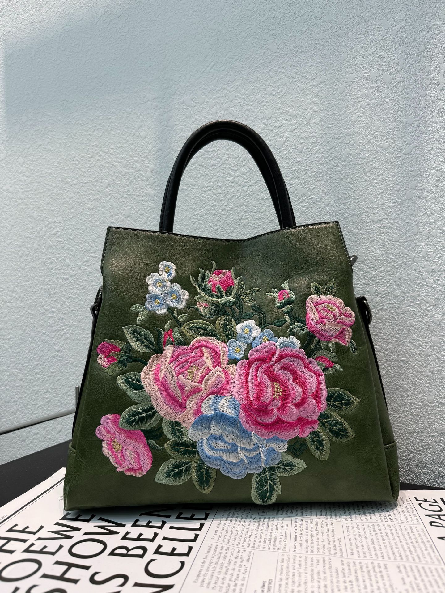 Embroidered Peony Ethnic-Style Tote Bag