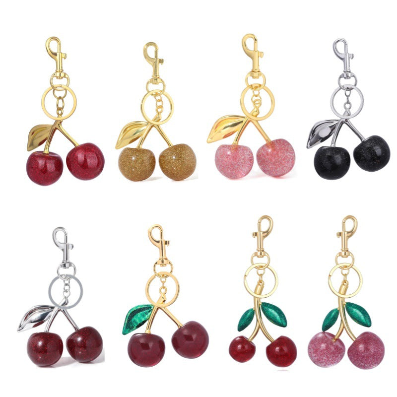 A Pair Of Red Cherry Crystal Bag Glitter Keychain