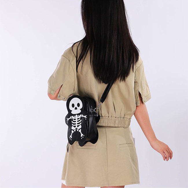 Women’s Halloween skull crossbody bag, small Y2K messenger style.