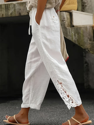 Women's Lace Stitching Drawstring Straight Casual Pants