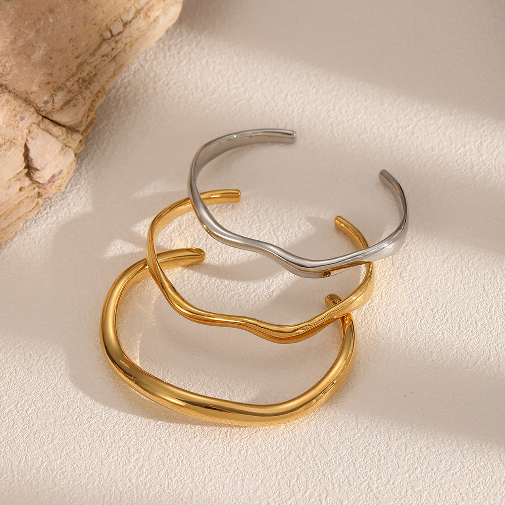INS Style Irregular Titanium Steel Open Cuff Bracelet