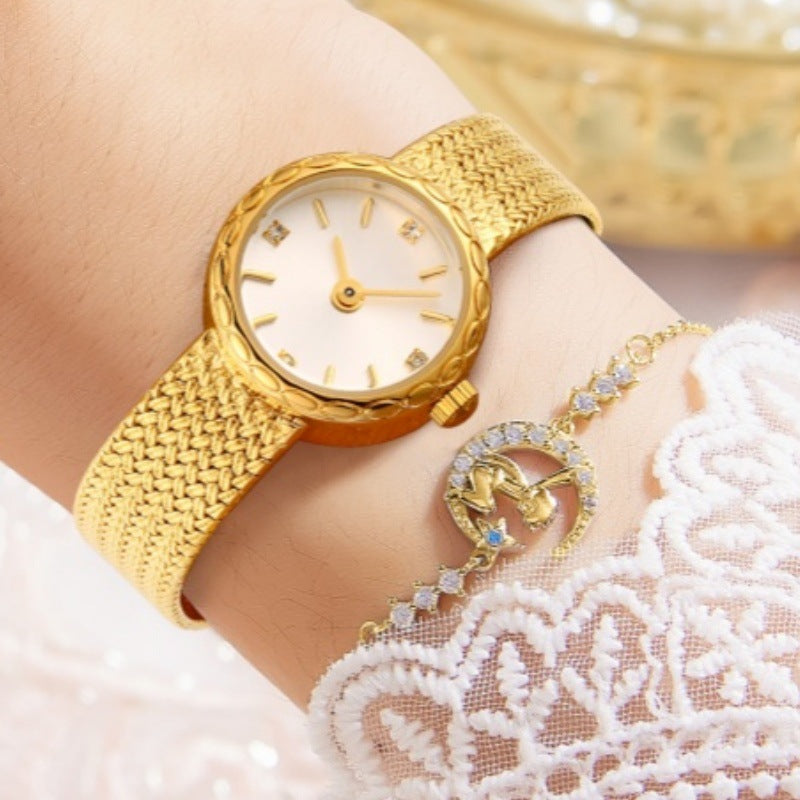 Retro Copper Mesh Womens style Mini Gold Watch