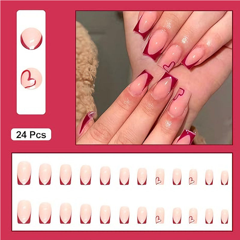 24pcs Valentine Red Heart Nails