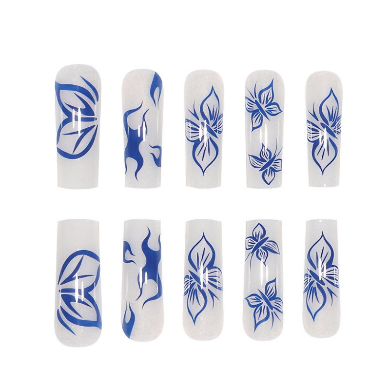 24pcs Blue Butterfly Nails