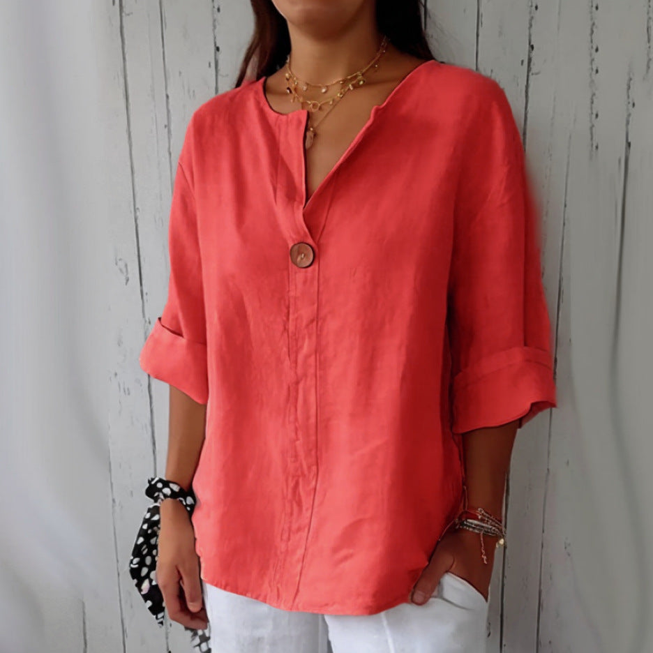 Cotton & Linen V-Neck Top