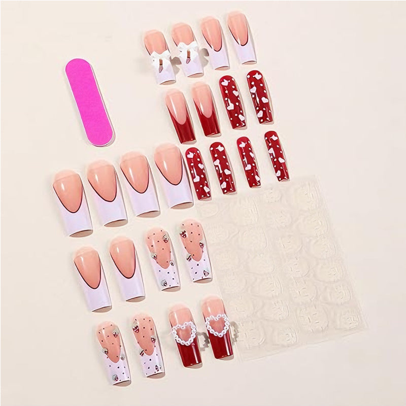 24pcs Strawberry Bow Nails