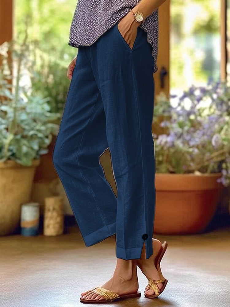 Minimalist Solid Straight-Leg Trousers
