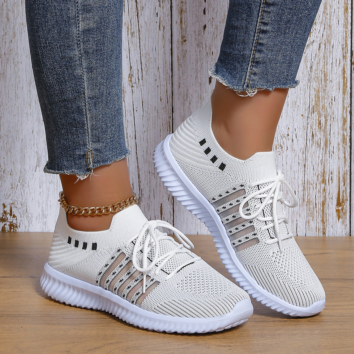 Breathable Lace-Up Mesh Running Sneakers