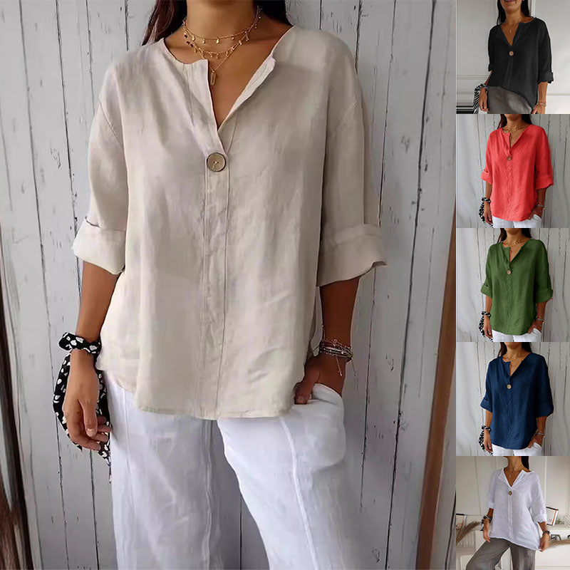 Cotton & Linen V-Neck Top