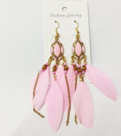 Creative Retro Tassel Feather Earrings Women's Long Oil Dripping