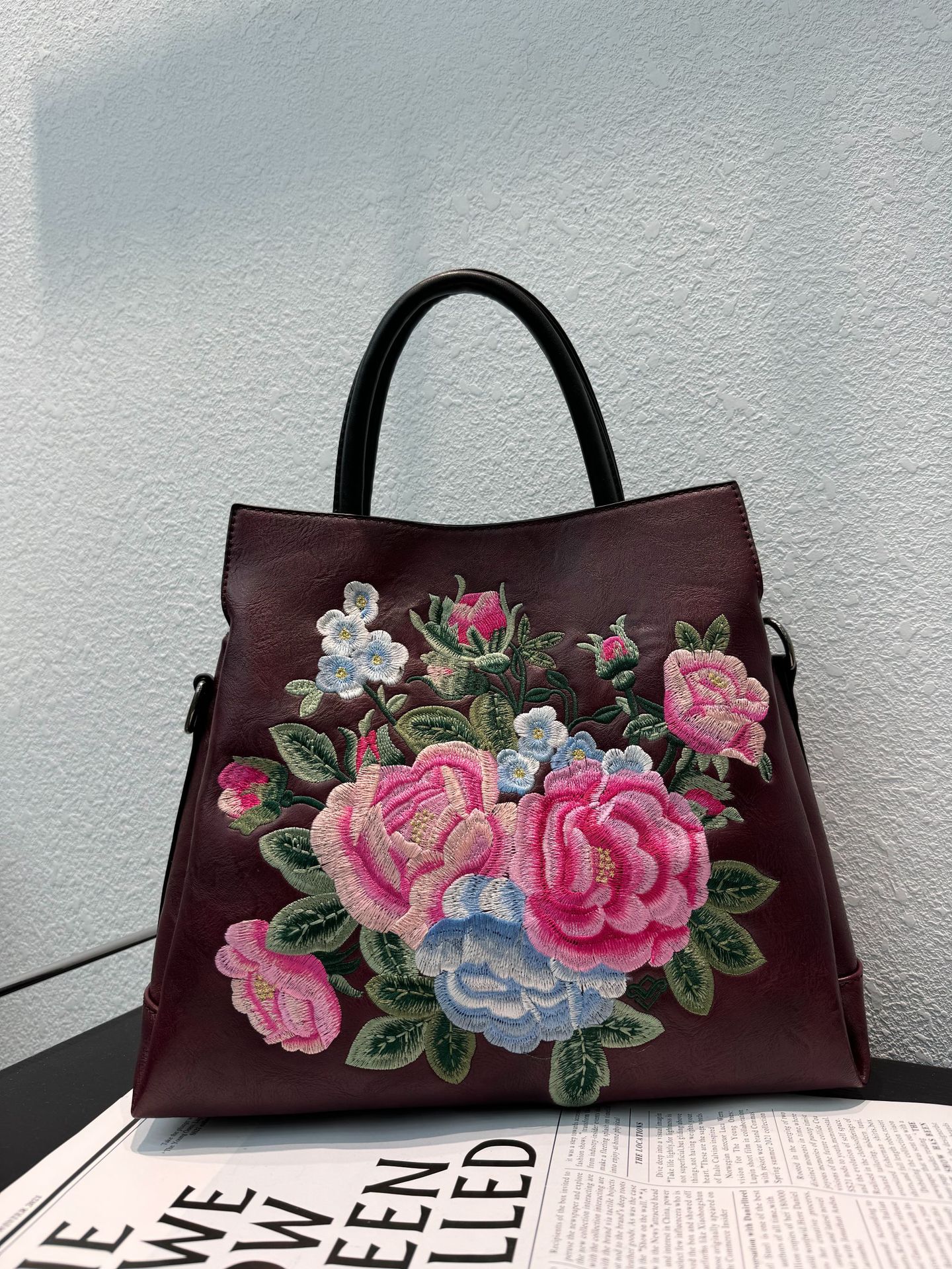 Embroidered Peony Ethnic-Style Tote Bag