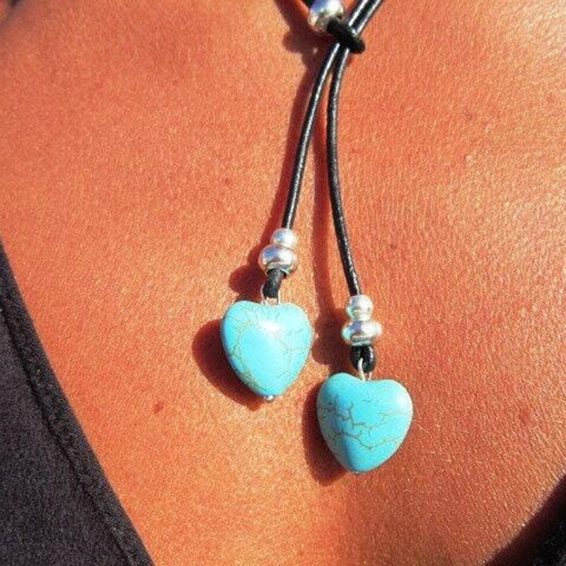 Turquoise Double Layer Flanelle Rope Necklace Artistic Retro