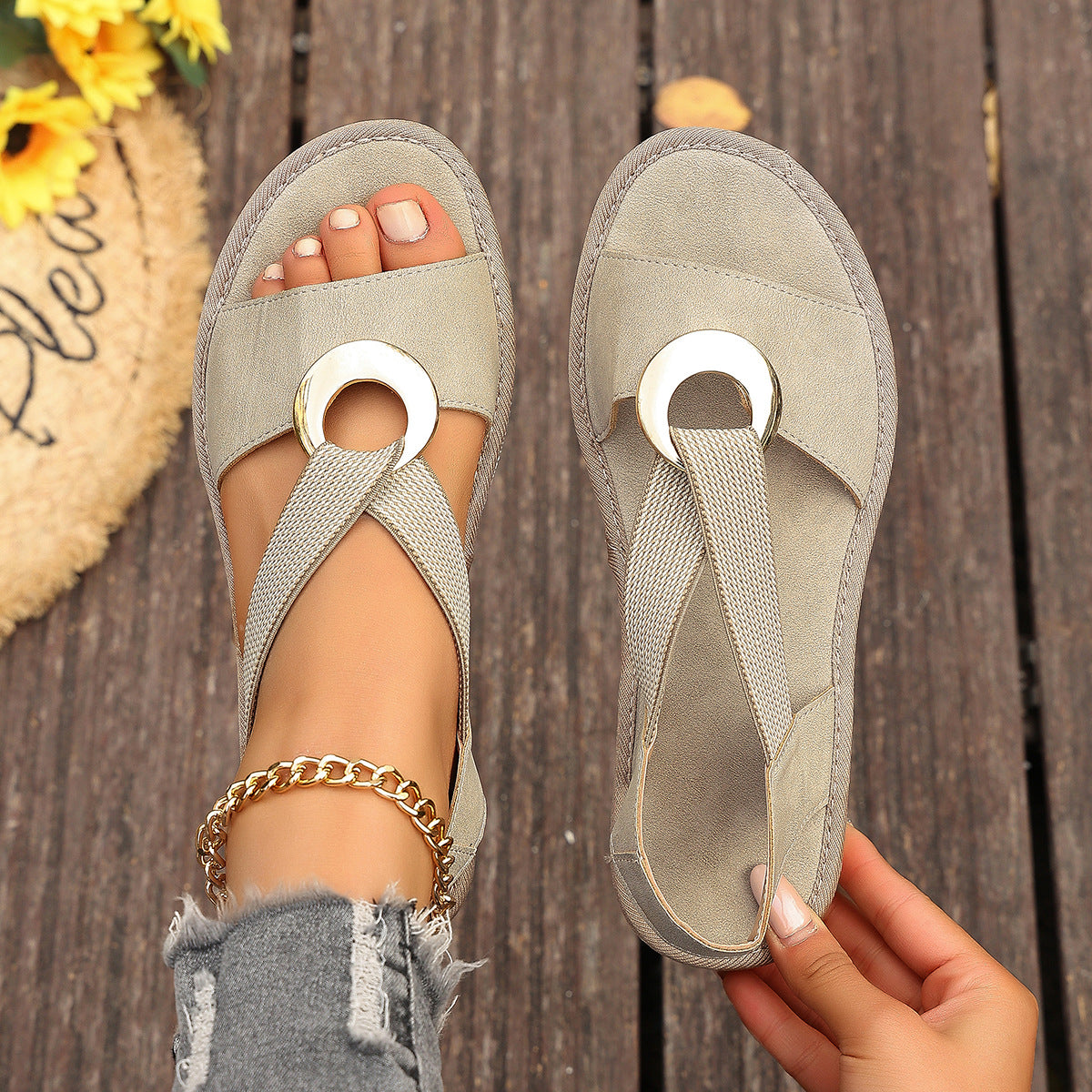 Plus-size Jute Wedge Sandals