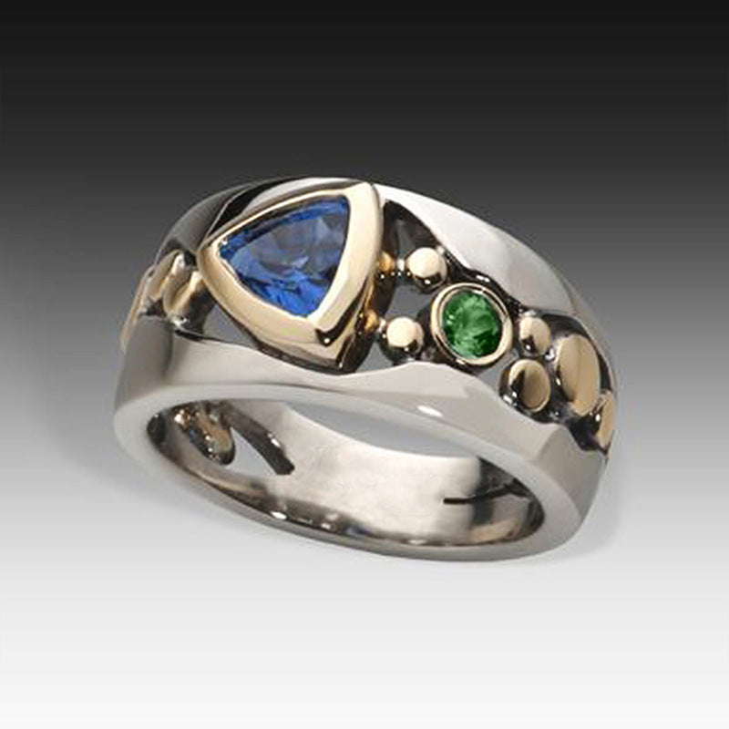 Creative Hollowed-out Design Engagement Ring Set With Green Zircons