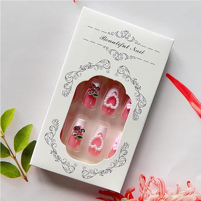 24pcs Cherry Bow Nails