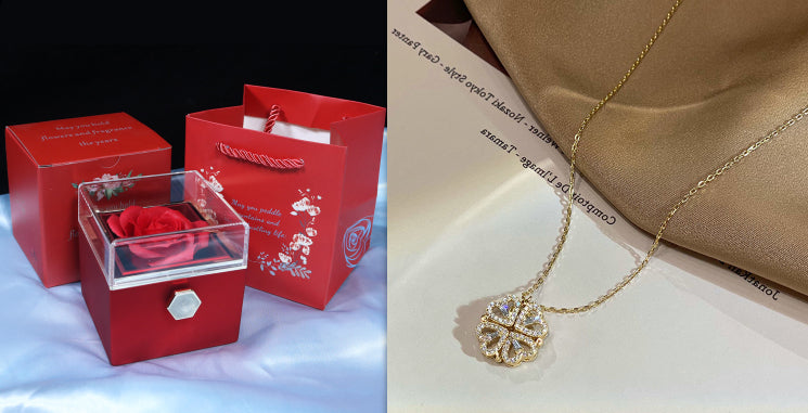 Folding Heart Shaped Four Leaf Clover Pendant Necklace Women