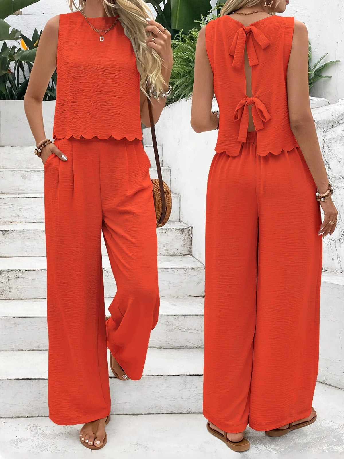 Casual Sleeveless Vest Casual Trousers Suit Summer Tank Top Casual Pants Set For Daily Wear Women's Clothing