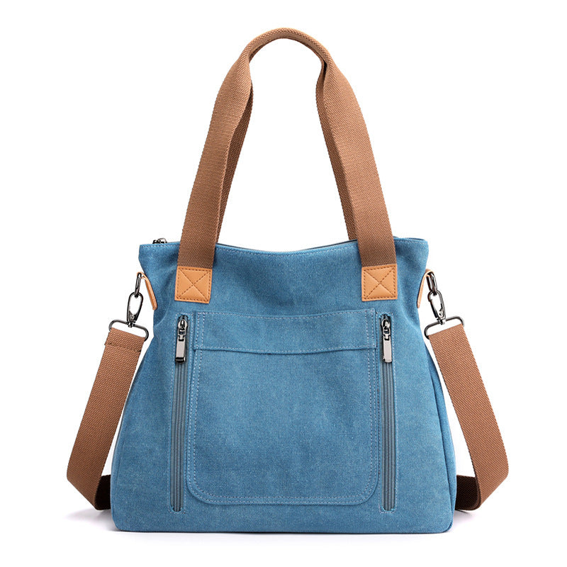 Women’s large-capacity canvas tote, casual all-match shoulder bag.