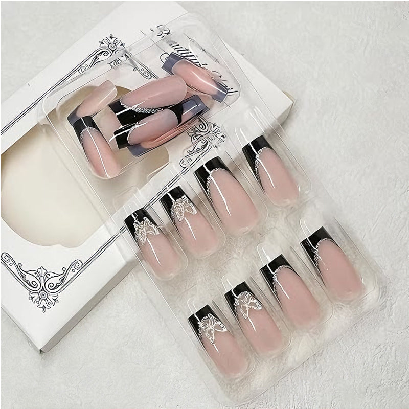24pcs Black Pink Butterfly Nails