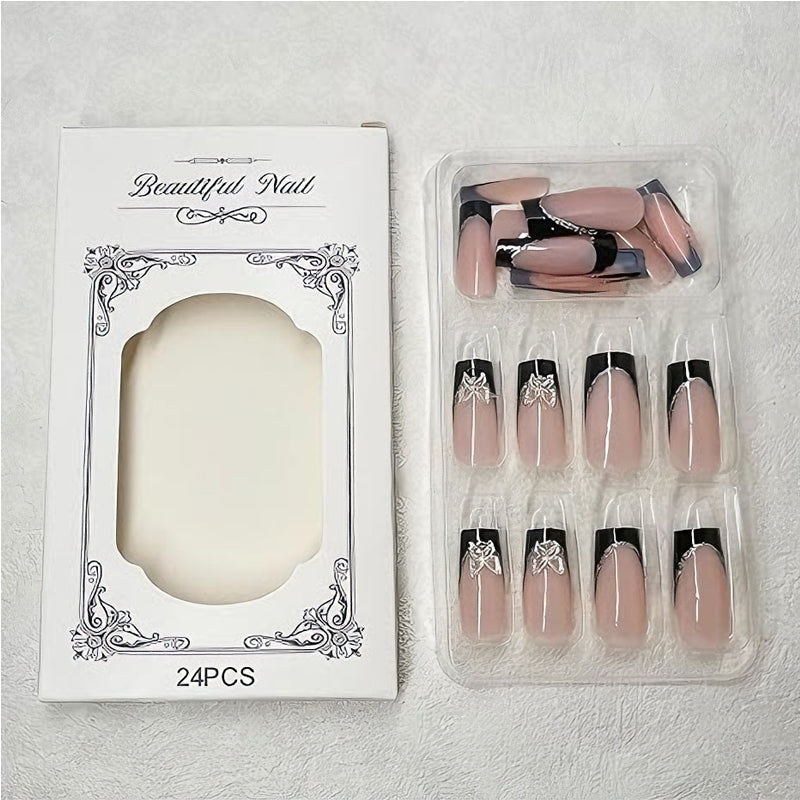 24pcs Black Pink Butterfly Nails