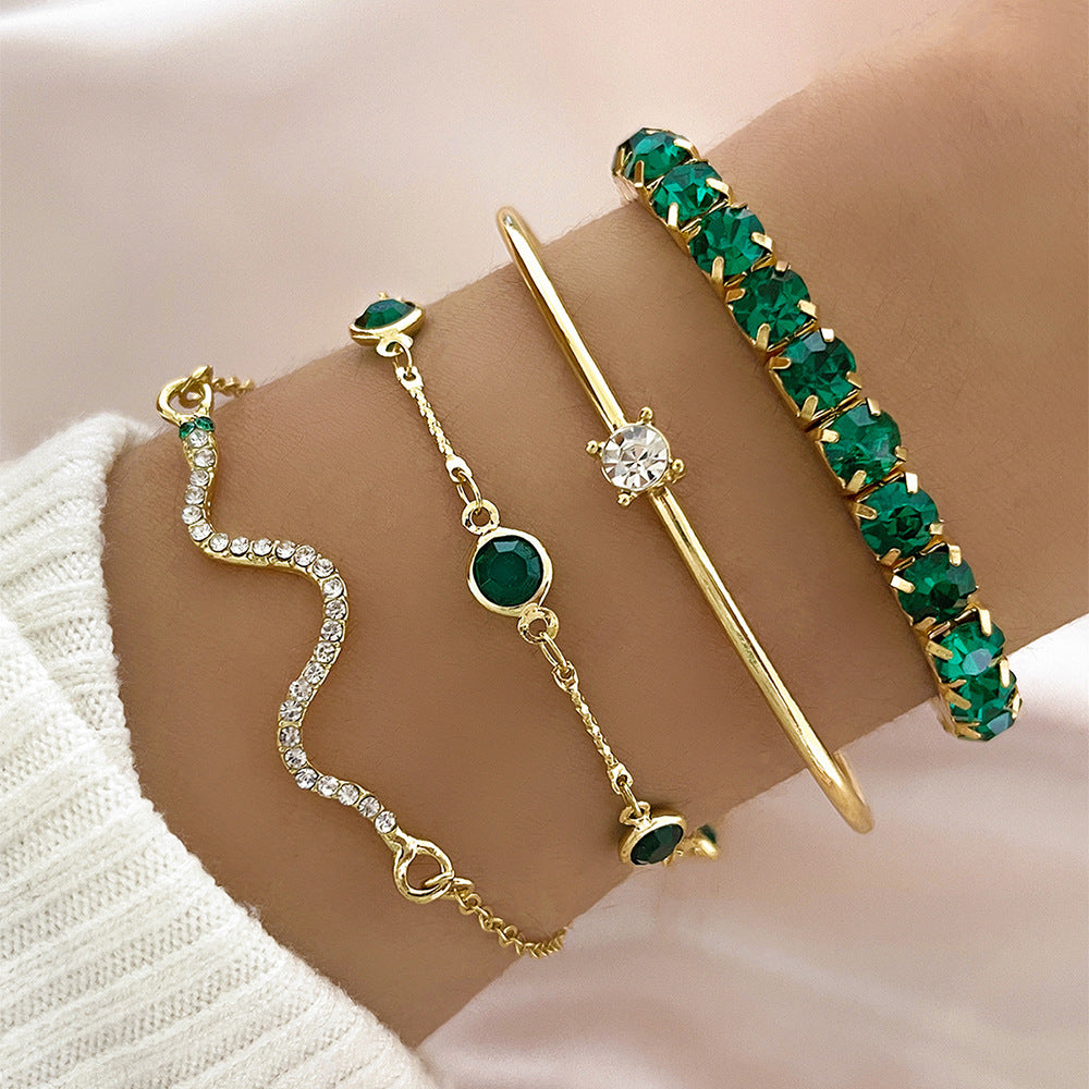 4pcs Green Crystal Stretch Bracelet Set