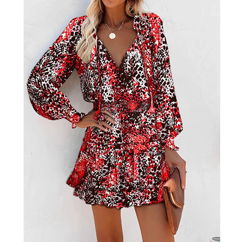 Flowers Print Long Sleeve Dress Fashion