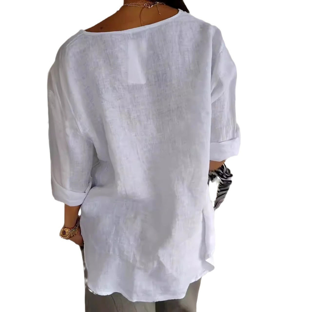 Cotton & Linen V-Neck Top