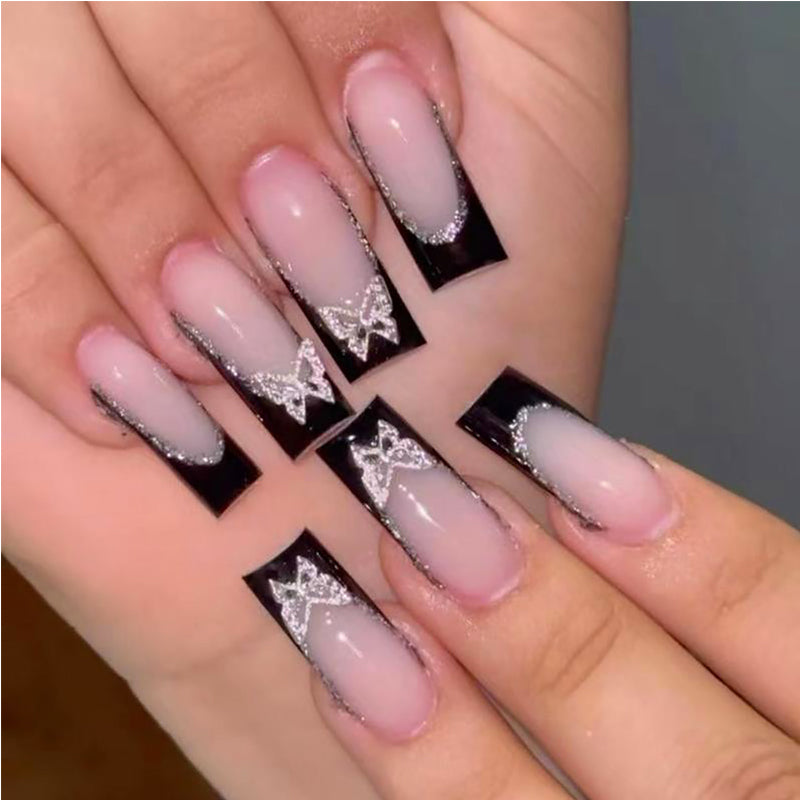 24pcs Black Pink Butterfly Nails