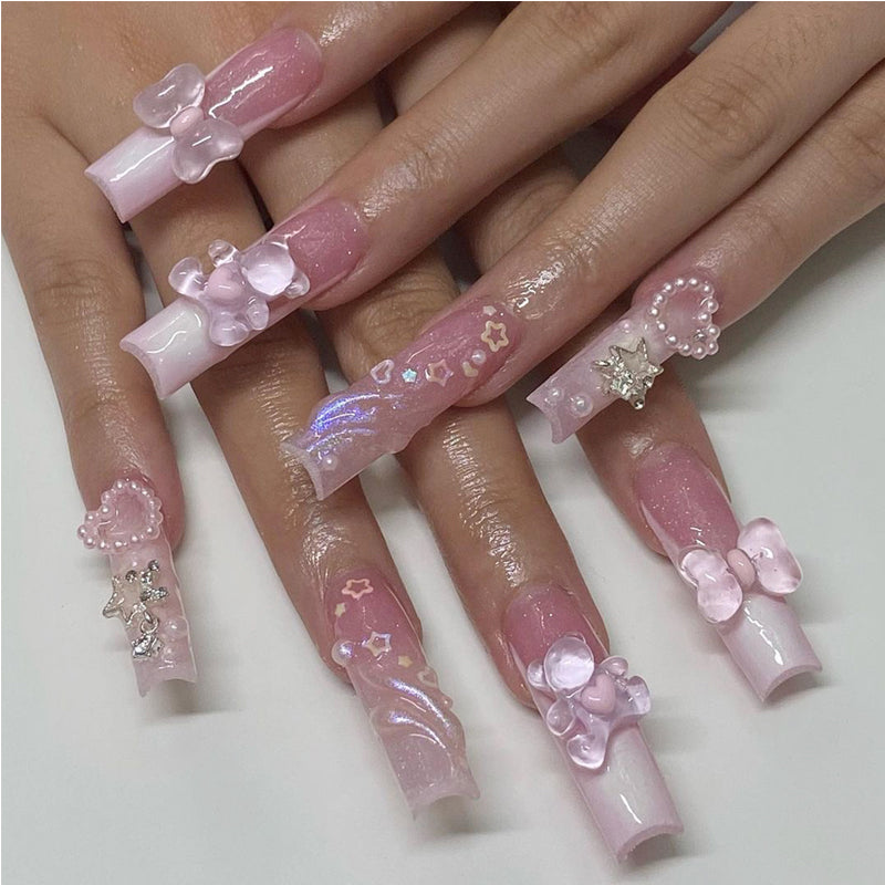 24pcs Bear Bow Nails