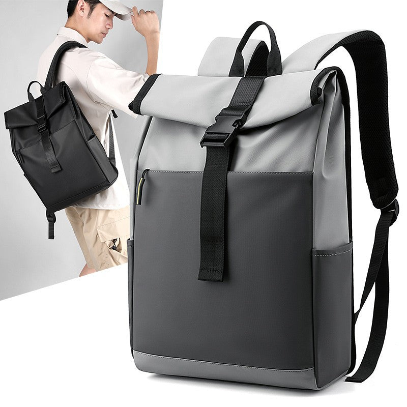 Unisex waterproof Oxford laptop backpack, casual black travel style.